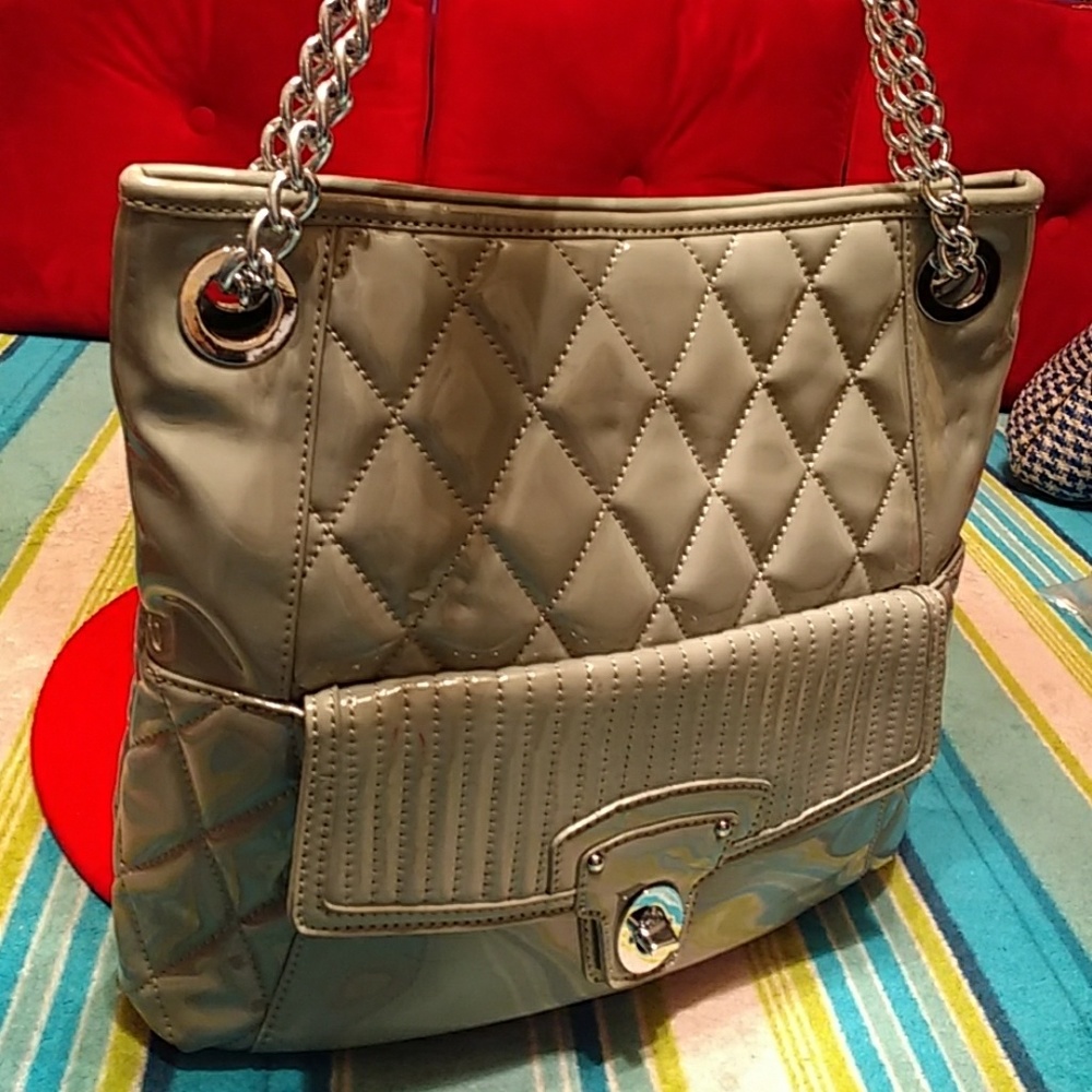 Big large gray shinny bag.